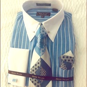 Henri Picard Bar Pin collar dress shirt set